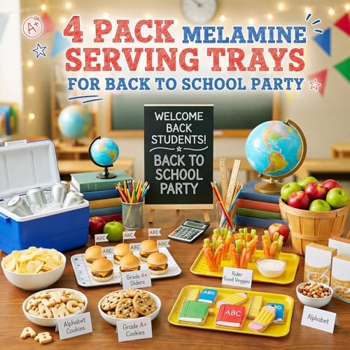 4 Pieces Back to School Serving Trays Melamine Platters