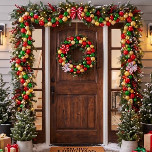 Thiccywoov 6 ft Christmas Ball Garland Ornament with Bows Decorations