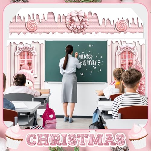 HunnmingRe 3 Pcs Christmas Gingerbread House Door Covers Decor,Pink