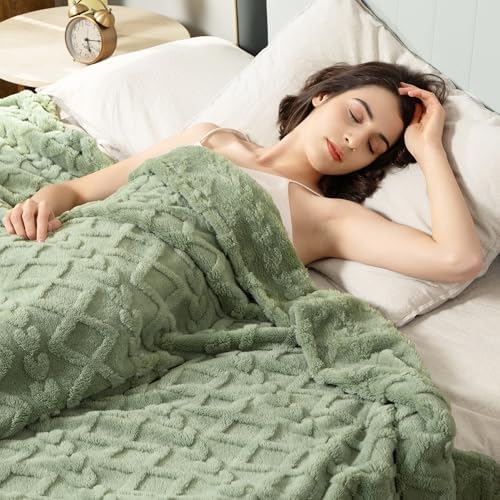 Aganear Fleece Throw Blanket for Bed Couch 90"x108" Sage Green