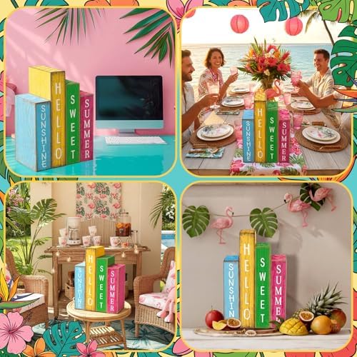 Lineshading 4 Pcs Summer Table Decoration Wooden Book Hawaii Beach Sign