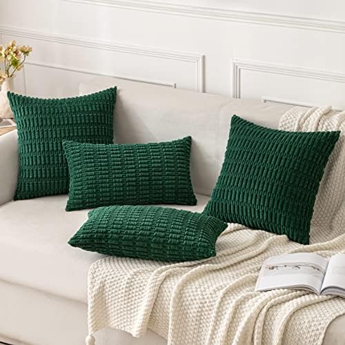 MIULEE Corduroy Decorative Throw Pillow Covers 12x12 Dark Green Pack of 2