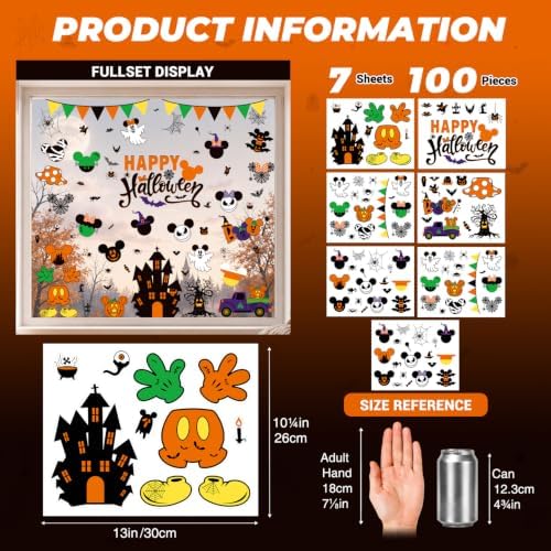 Halloween Window Clings, 7 Sheet Cute Themed Pumpkin Spider Halloween Party