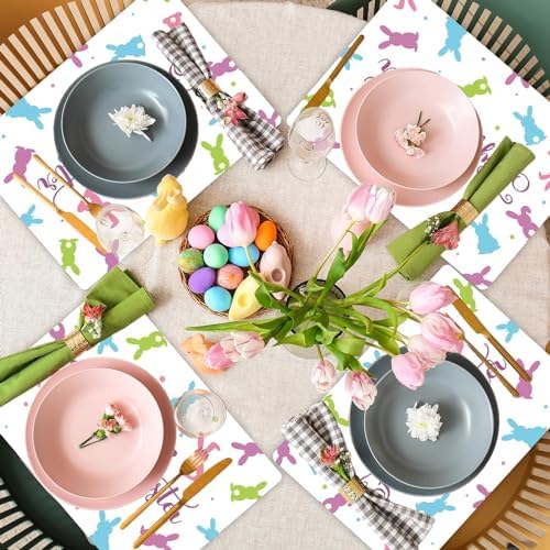 Easter Placemats Set of 6 Rabbit Eggs Plastic Table Mat 17×13×0.04in