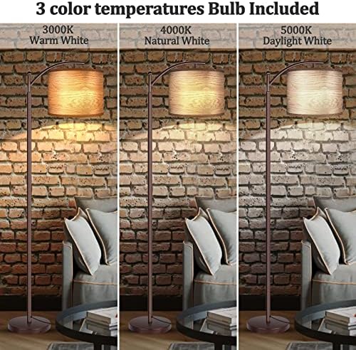 Floor Lamp for Living Room, LED Standing Lamp Tall Industrial Floor Lamp Reading for Bedroom, Office (9W LED Bulb, Wood