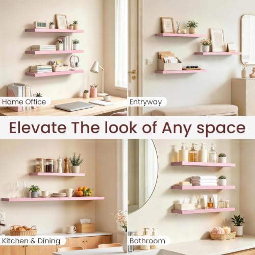 BAYKA Pink Floating Shelves 22.5in, Set of 2, Wall Mounted for Wall Decor
