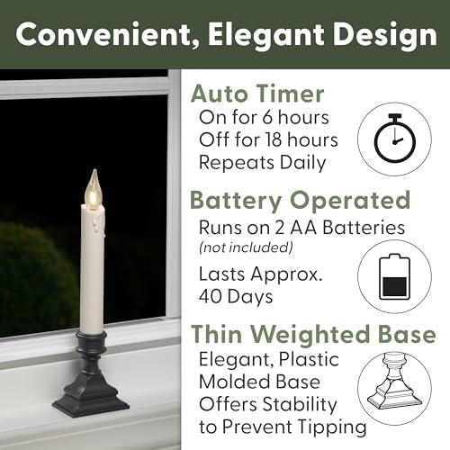 612 Vermont Vintage LED Battery Operated Window Candles with Timer (4-Pack)