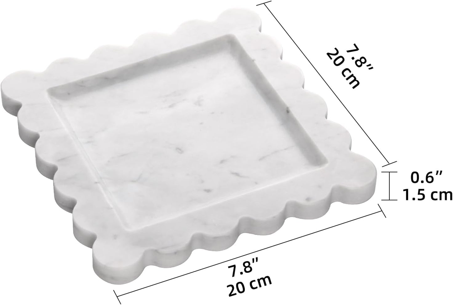 Square Marble Decorative Tray / Carrara White / 8 x 8 x 0.8
