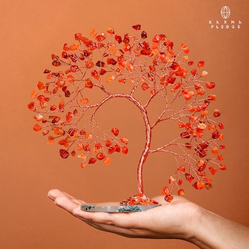 KARMAPLEDGE Crystal Tree of Life for Home, Office, Room, Wall Decor to Bring Money & Good Luck, Handmade Carnelian