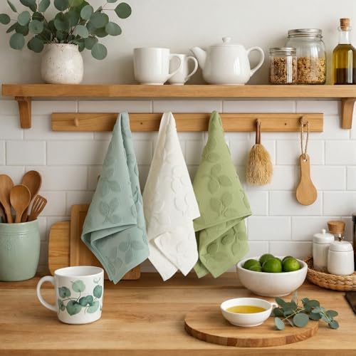 Remagr 3 Pcs Eucalyptus Hand Towels Cotton Jacquard Sage Green Bathroom