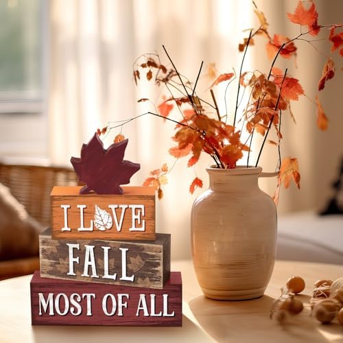 Yousoontic 4 Pcs Fall Maple Leaf Figurines Set, Rustic Farmhouse Decor