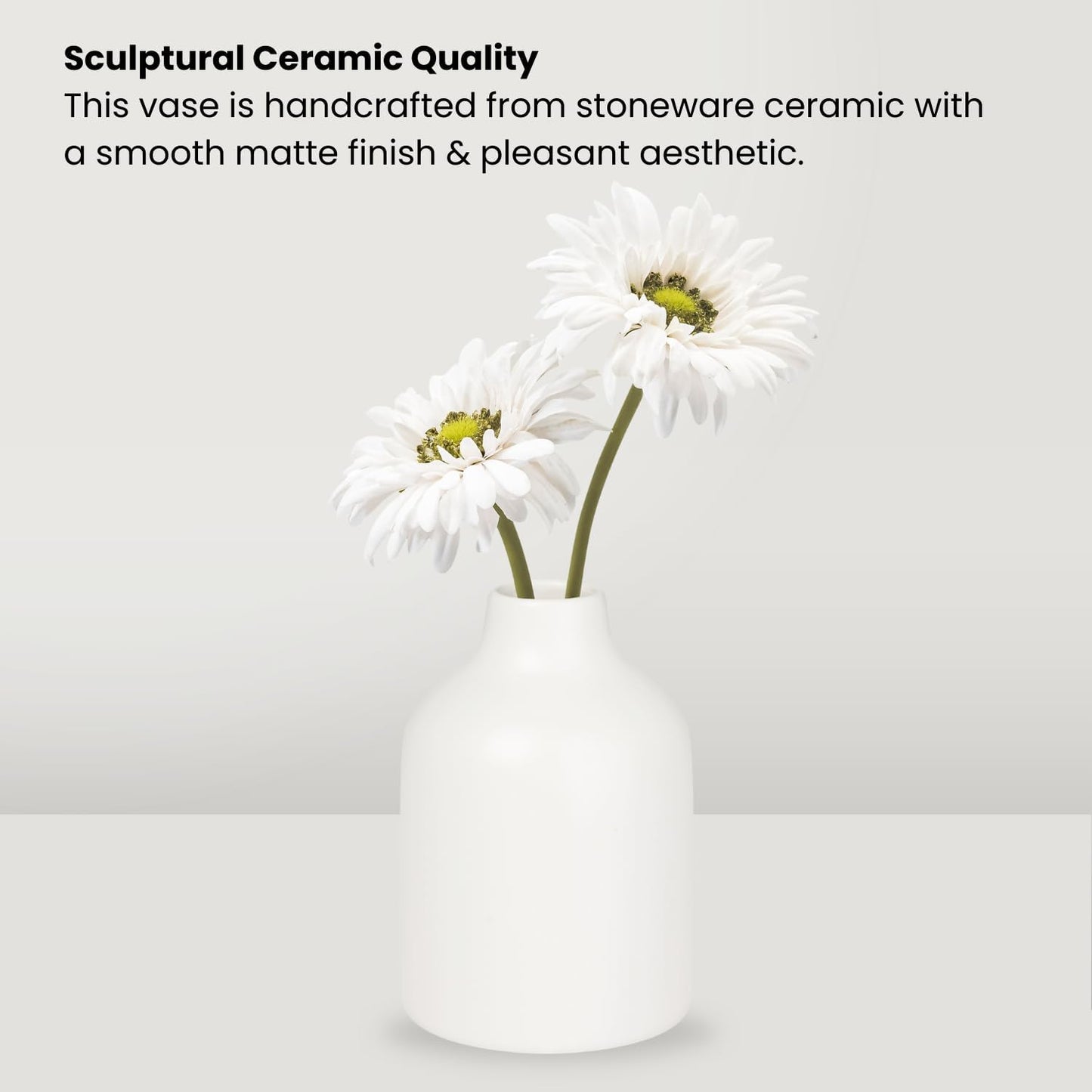 Ceramic Vase for Flowers Home Decor / 5.5" Height / White / 5.5 Inch
