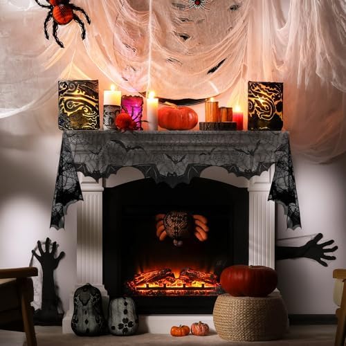 Pangda Halloween Spider Web Mantle Scarf Black, 19.7x78.7inch, Bat