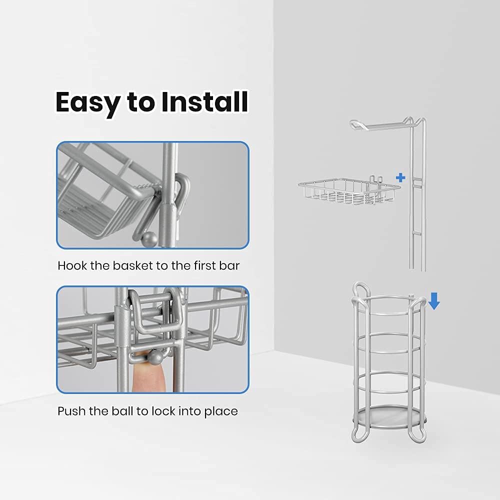 Toilet Paper Roll Holder Stand Bathroom Tissue Holders Free Standing with Middle Shelf Storage Reserve Mega
