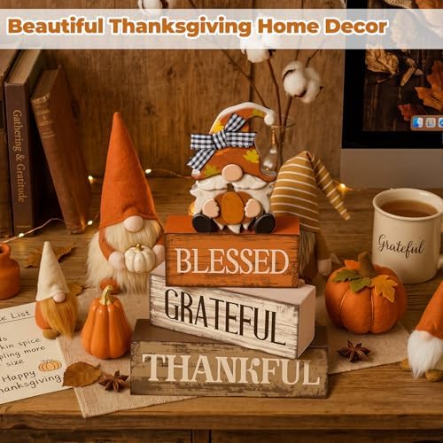 Lineshading 4 Pcs Fall Gnome Block Signs Thanksgiving Tiered Tray Decor