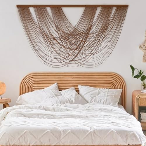 Large Macrame Wall Hanging Brown Die-Dyed 59.00" W x 31.00" L Boho Wall Decor Yarn Tapestry Craftsmanship Home Macrame