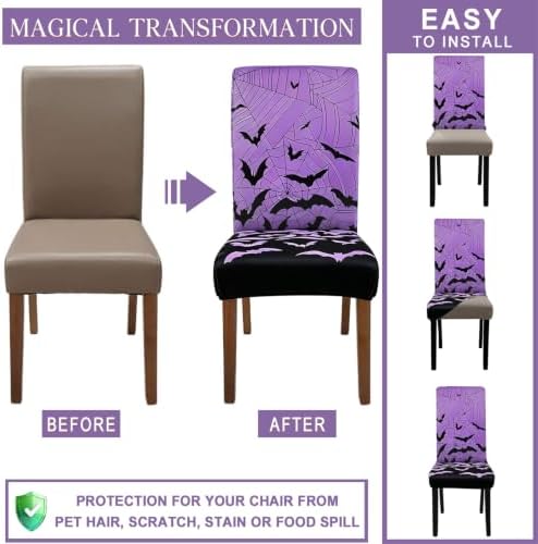 Halloween Bats Chair Covers Set of 4 for Dining Home Party Decor