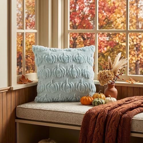 AVOIN colorlife Blue Fall Pumpkin Throw Pillow Covers 20x20 Inch