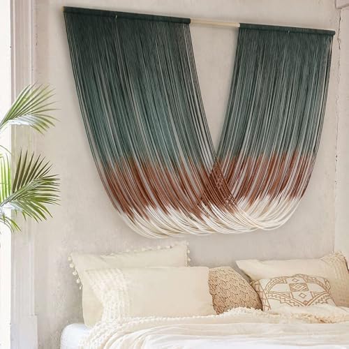 Macrame Wall Hanging Dip-Dye Green Boho Wall Decor Chic Fiber Yarn Wall Art Craftsmanship Bedroom Livingroom Nursery