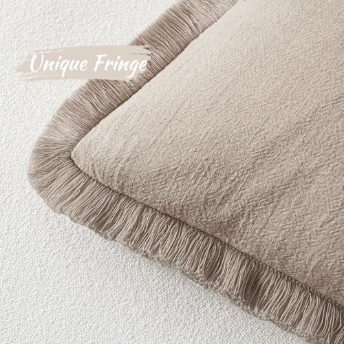 MIULEE Boho Natural Linen Fringe Decorative Euro Throw Pillow Covers 24x24