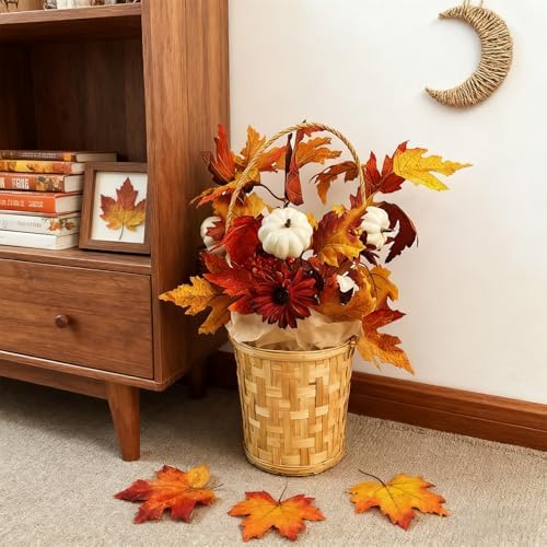 RHN Fall Flowers Artificial for Decoration,16.9 in Fall Floral Stems Picks with Pumpkin Sunflower Berry Maple Leaf Stem for Autumn Harvest Thankgiving Home Table Centerpiece Floral Arrangements