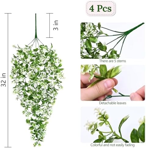 Waipfaru 4pcs Fake Hanging Plants, Faux Ivy Fake Vines Greenery