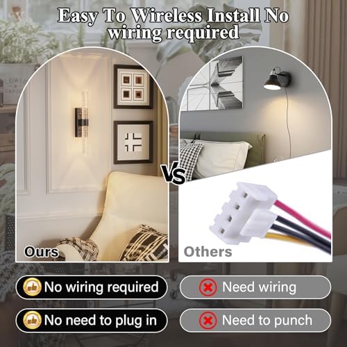 camuucci Battery Operated Wall Sconces Set of 2, Rechargeable Wall Lights