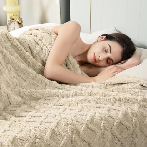 Aganear Fleece Throw Blanket for Couch, Fall Boho Blankets,50"x60" Khaki