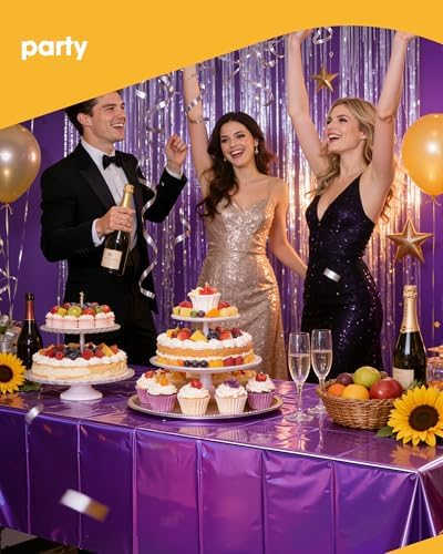 Niuara Iridescent Purple Plastic Table Cloth, 4 Pack, 54 x 108 in