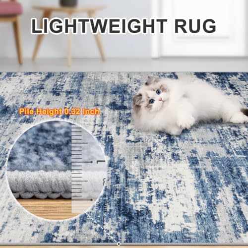 PLHXFR 6x9 Area Rug Living Room: Abstract Washable Carpet Blue Gray