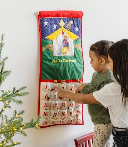 Joy To The World Traditional Nativity Advent Calendar by Pockets of Learning | Holiday Décor, Crèche Manger Scene, Christmas Fabric Wall Hanging, Seasonal Cloth Countdown