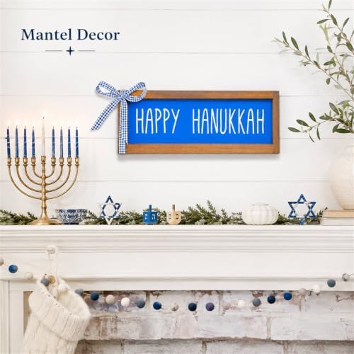Happy Hanukkah Sign, Wooden Chanukah Decorations For Home, Jewish Holiday Indoor Wall Table Centerpiece Shelf Decor