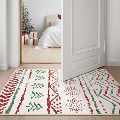 Nakagishi Christmas Rugs: 5x7 Washable Abstract Large Neutral Soft Rug Stain Resistant Modern Indoor Floor Non-Slip