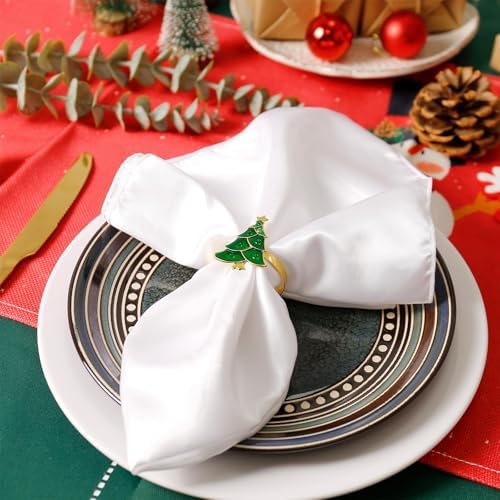 Christmas Tree Napkin Rings Set of 12, Evergreen Xmas Tree Napkin Ring Holders Serviette for Banquet,Dinner Table Decor, Family Dinner, Weddings(Green Xmas Tree)