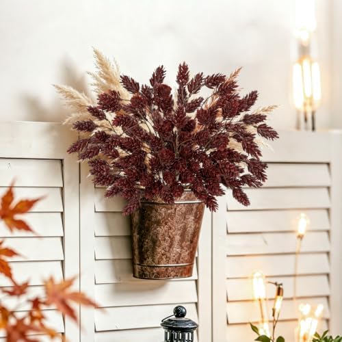 6 Pcs 20'' Fall Burgundy Red Faux Hops Stem for Vase Autumn Branches