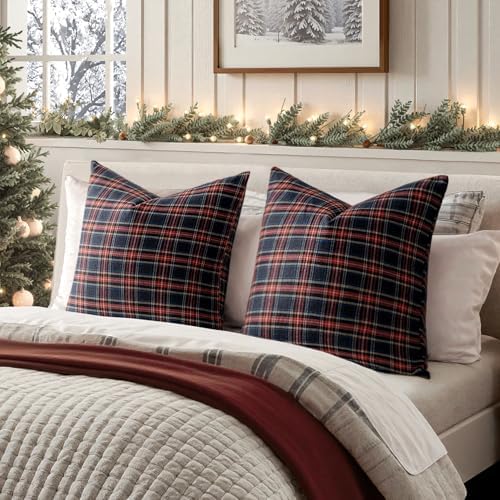 MIULEE Christmas Plaid Pillow Covers Scottish Tartan 20x20 Dark Blue