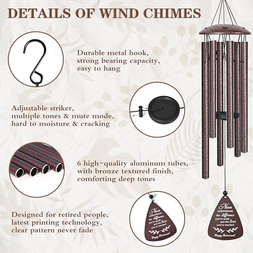 Retirement Gift for Woman Men, 32" Wind Chimes Retired Gifts, Retired Decor