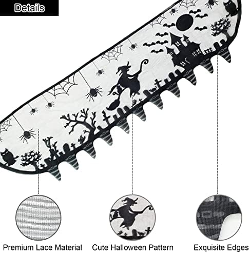 Halloween Mantle Scarf for Fireplace - Lace Witch Hat Haunted House Ghost Cover Garland Runner for Living Room - Gothic Indoor Decorations (Black)
