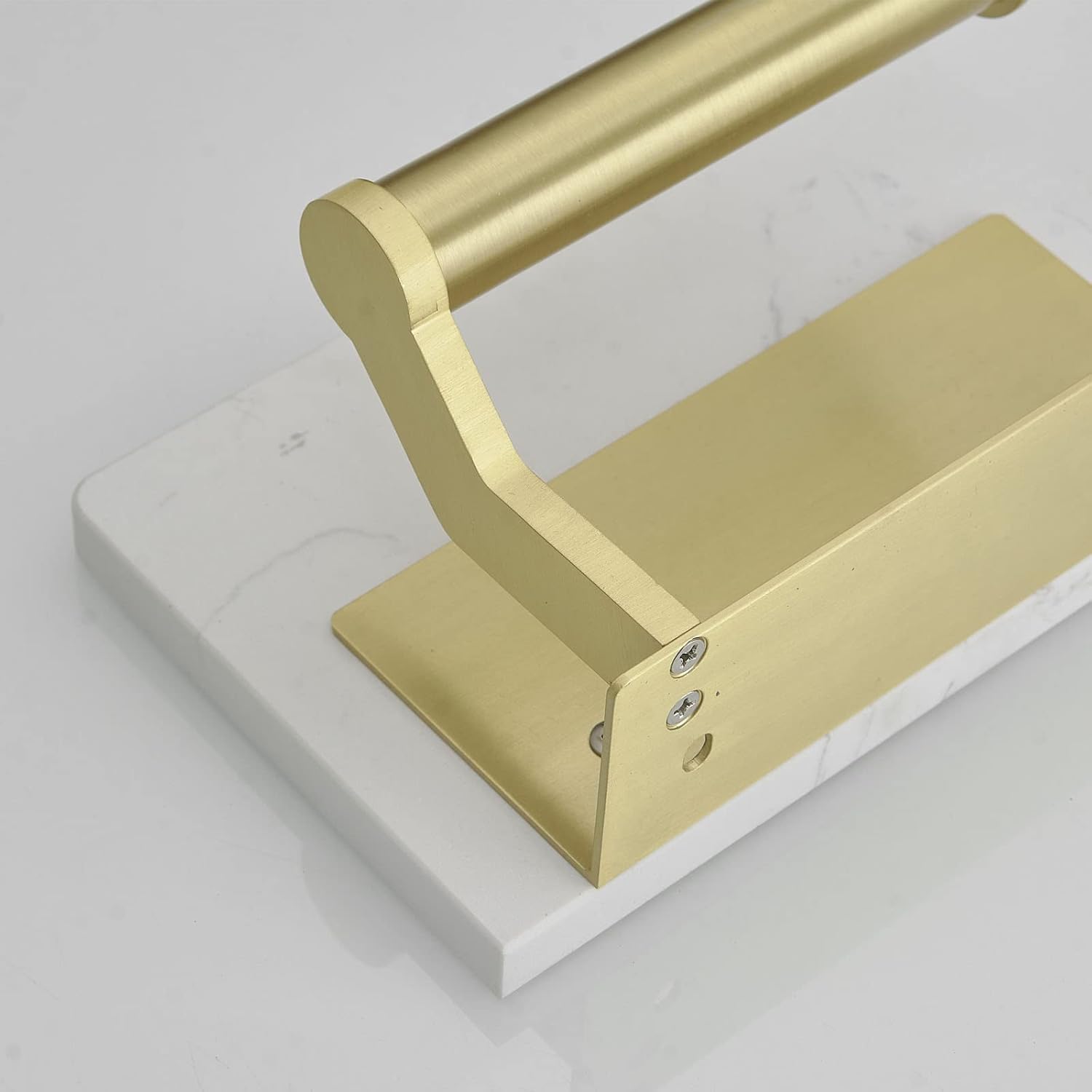Hoimpro Toilet Paper Holder with Marble Shelf, Wall Mount Brushed Gold | White Natural Marble Phone Shelf Commercial