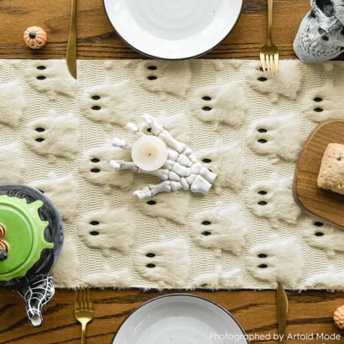 Artoid Mode Beige Soft Faux Fur Ghost Halloween Table Runner 13x36 Inch
