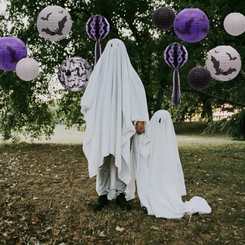 UNIQOOO 12pcs Halloween Paper Lanterns Set, Black White Purple