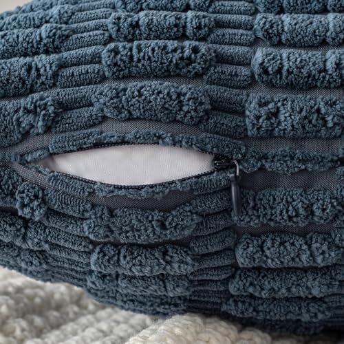 MIULEE Lumbar Corduroy Decorative Throw Pillow Covers 12x20 Blue Pack of 2