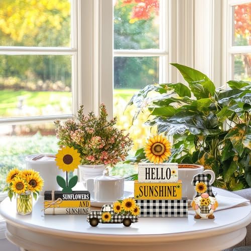 11 Pcs Sunflower Table Centerpiece Decorations, Wooden Stacked Sign