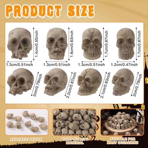 50pcs Halloween Mini Skulls Miniature Resin Skeleton Head Party Decorations