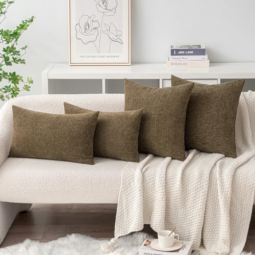 MIULEE Soft Chenille Fall Throw Pillow Covers Coffee 16x16 Inch Pack of 2