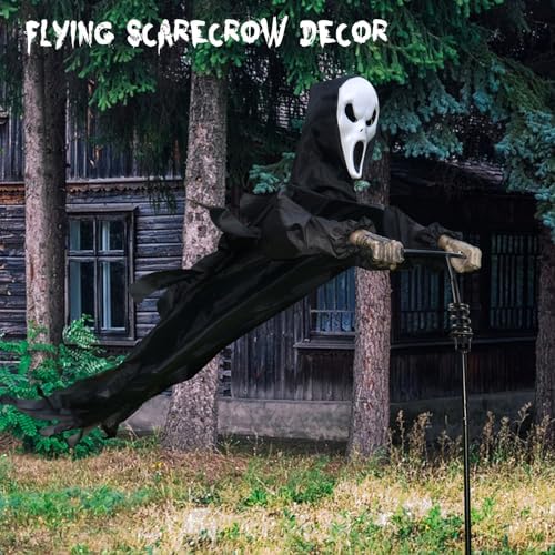 LarpGears Halloween Scarecrow Ghost Outdoor Decorations, 7.5Ft Halloween Rotatable Flying Ghost Home Decoration for Outdoor Garden, Porch, Yard