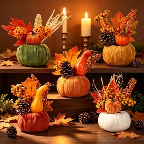 5PCS Fall Thanksgiving Pumpkins Decor for Autumn Home Indoor Decorations