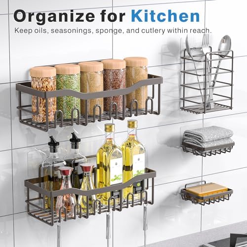 5-Pack Shower Caddy, No Drill Adhesive Shower Organizer, Rustproof Stainless Steel Bathroom Organizer, Space-Saving