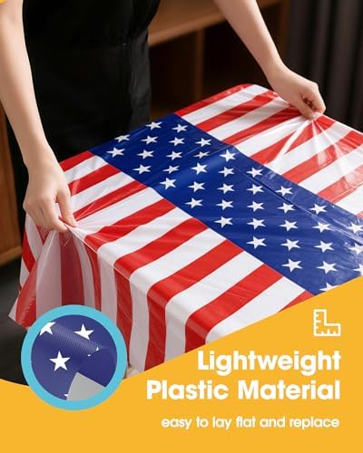 Niuara American Flag Plastic Table Cloth Disposable, 4 Pack, 54 x 108 in