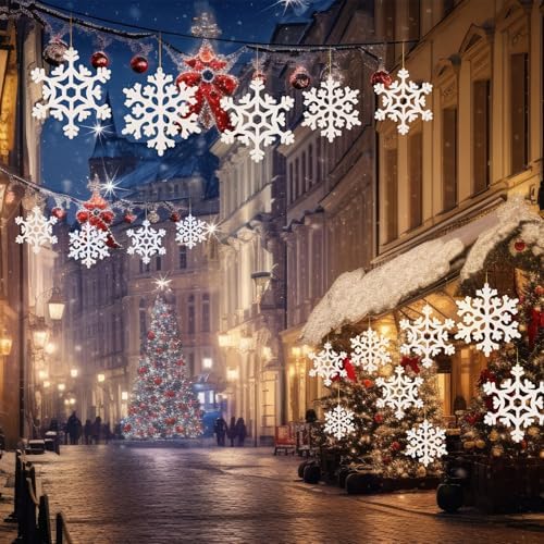 Suncalla 18 Pcs 8" Large White Snowflake Ornaments Decorations